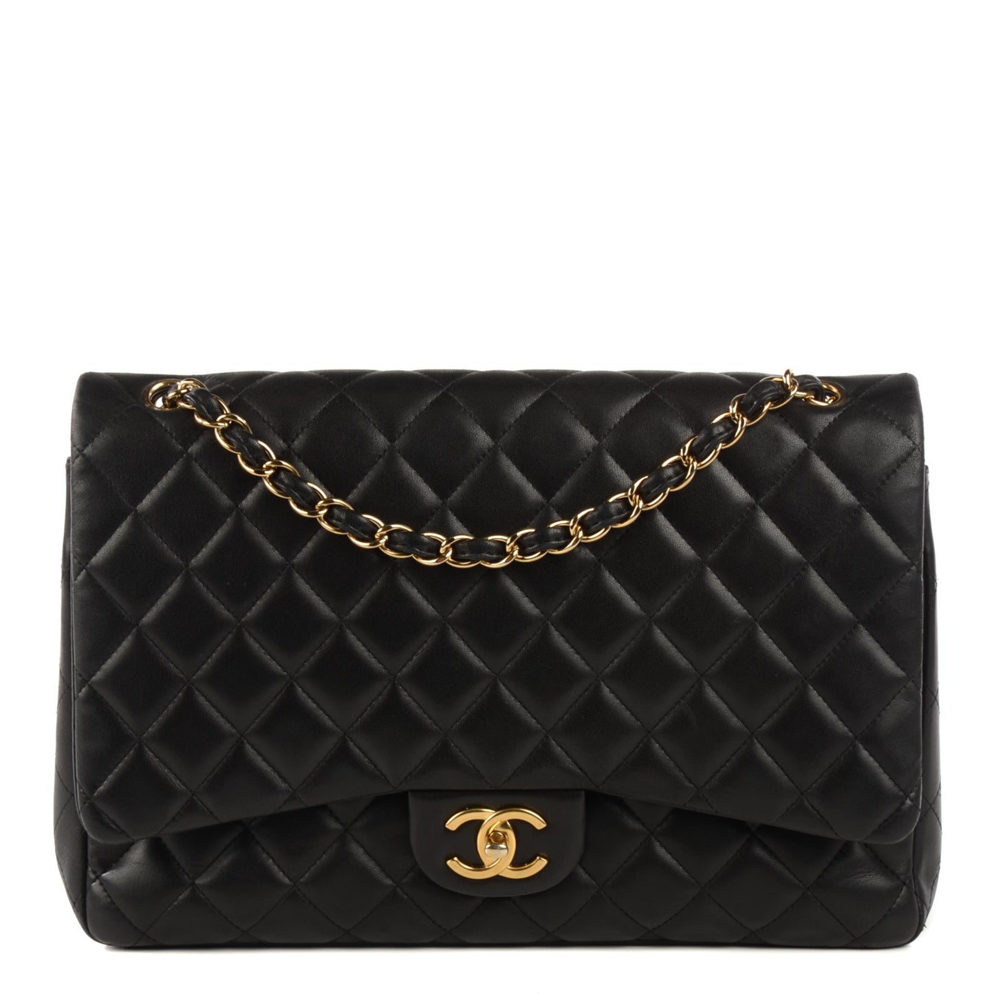 Lambskin Quilted Maxi Double Flap Black