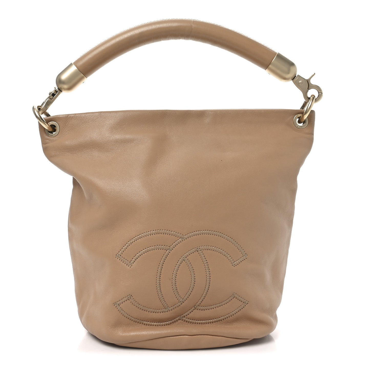 Calfskin CC Bucket Bag Beige