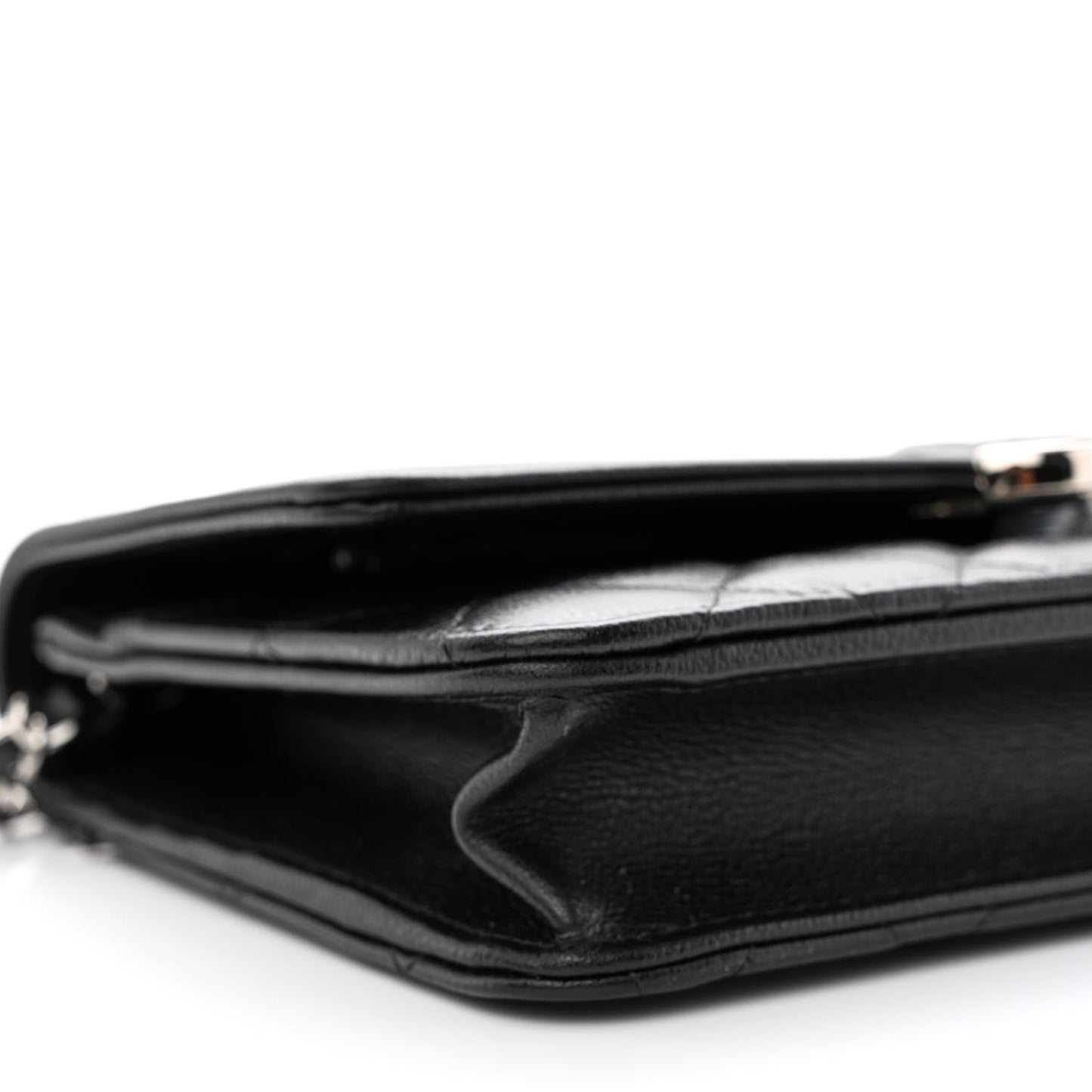 Grained Calfskin Quilted CC Box Wallet On Chain WOC Black