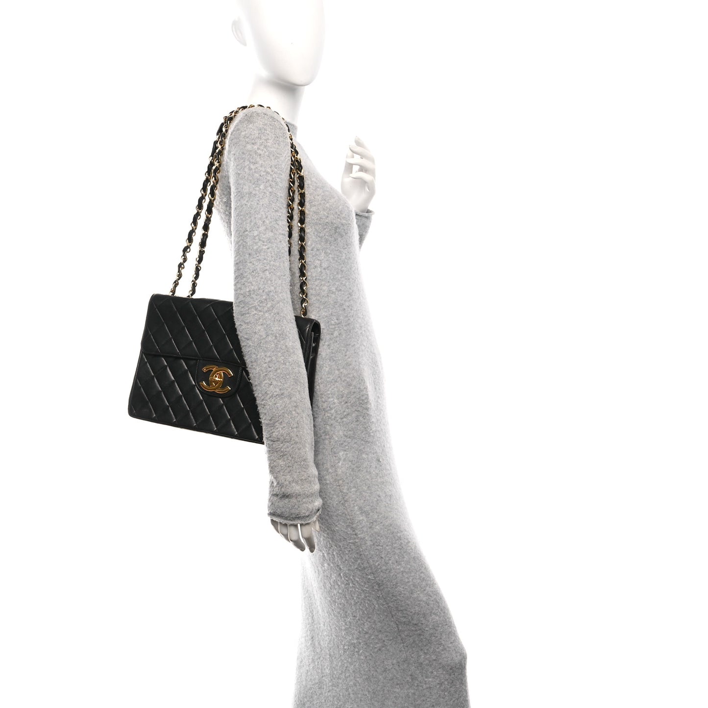 Lambskin Quilted XL Jumbo Single Flap Black