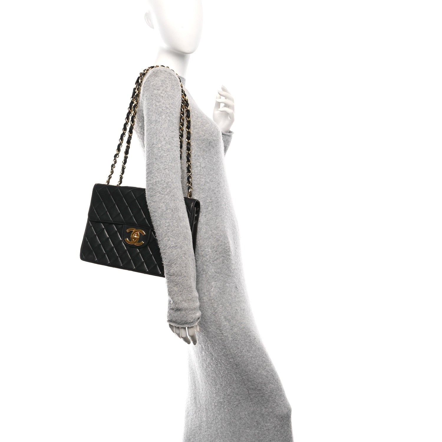 Chanel Lambskin Quilted XL Jumbo Single Flap Black 2 of 14