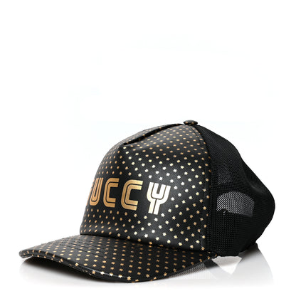 Gucci X SEGA Calfskin GUCCY Stars Baseball Hat XL Black Gold 1 of 9