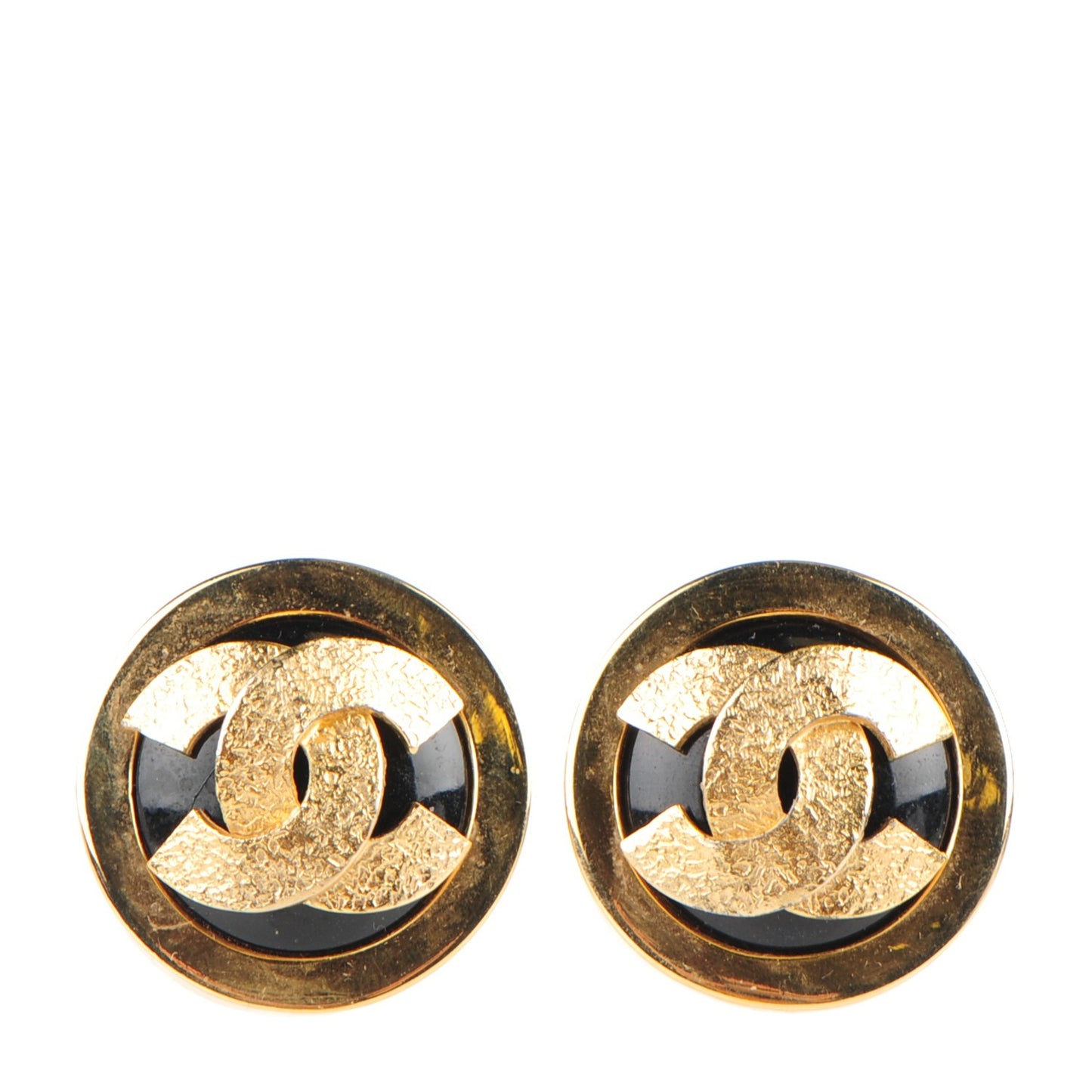 Enamel CC Clip On Earrings Black Gold