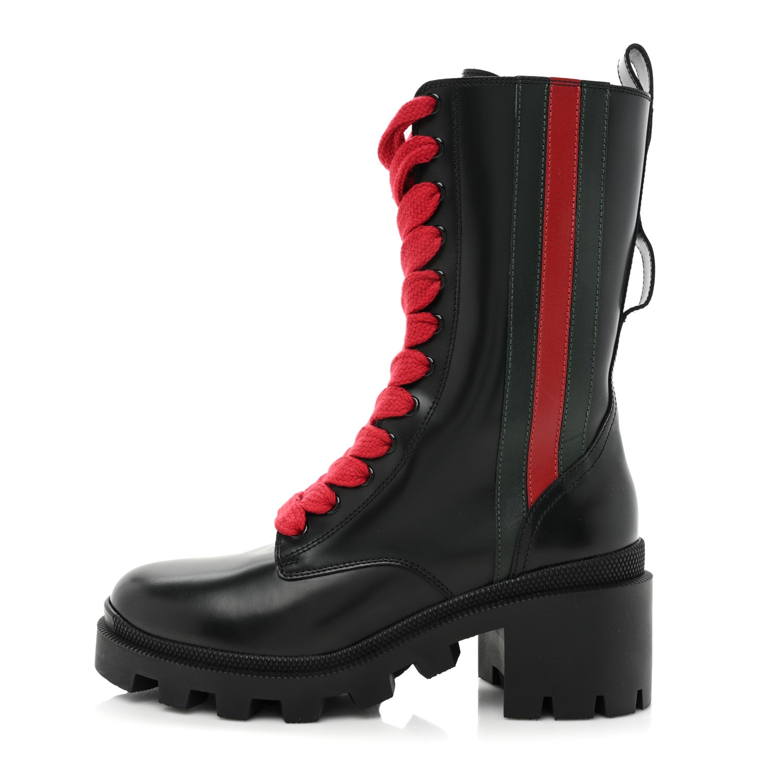 Gucci Magnum Calfskin Cirano Lux Web Lace Up Tall Combat Boots 36.5 Black Verde Hibiscus Red 1 of 10