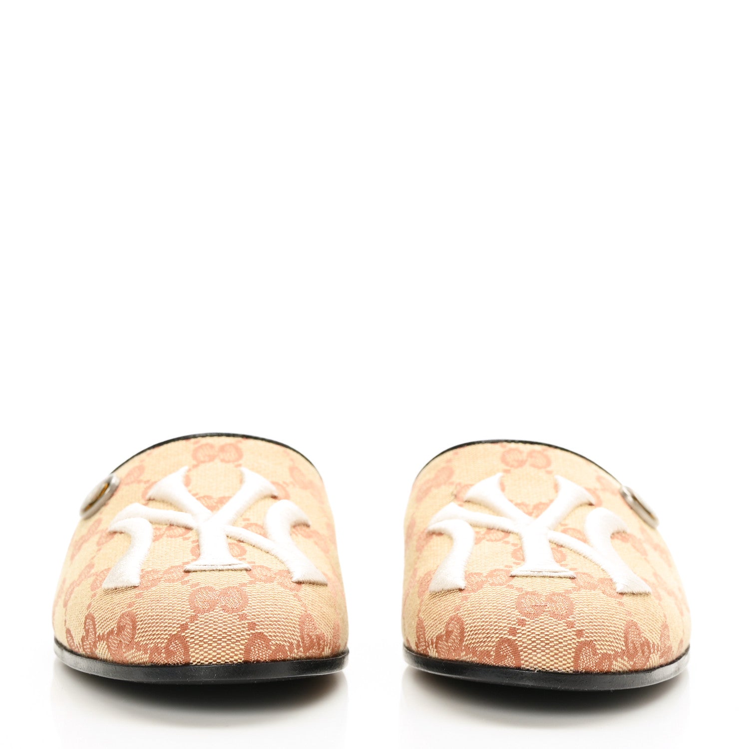 Gucci X MLB Monogram NY Yankees Embroidered Womens GG Slippers 37.5 Beige Ruggine 2 of 7