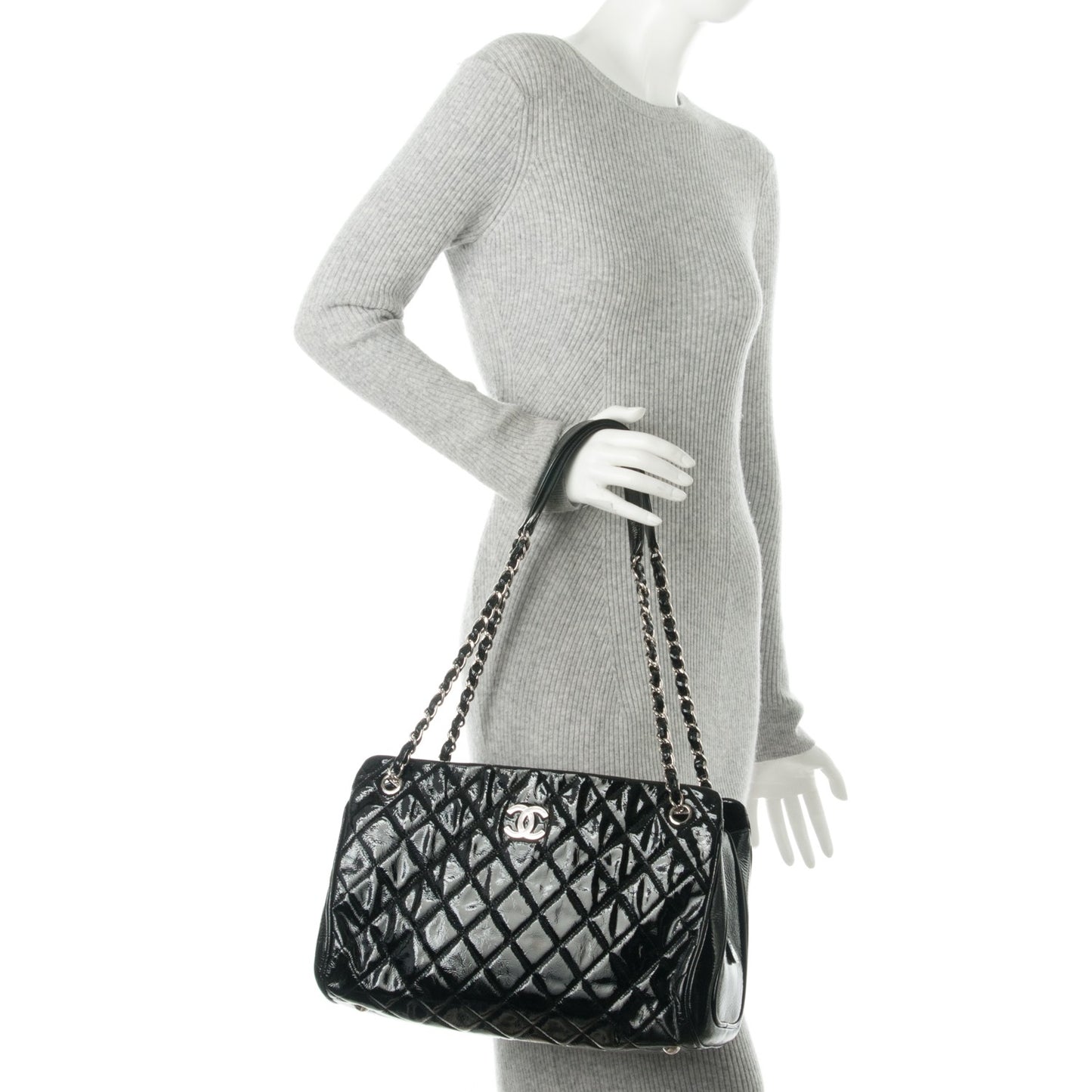 Patent Quilted Tote Black