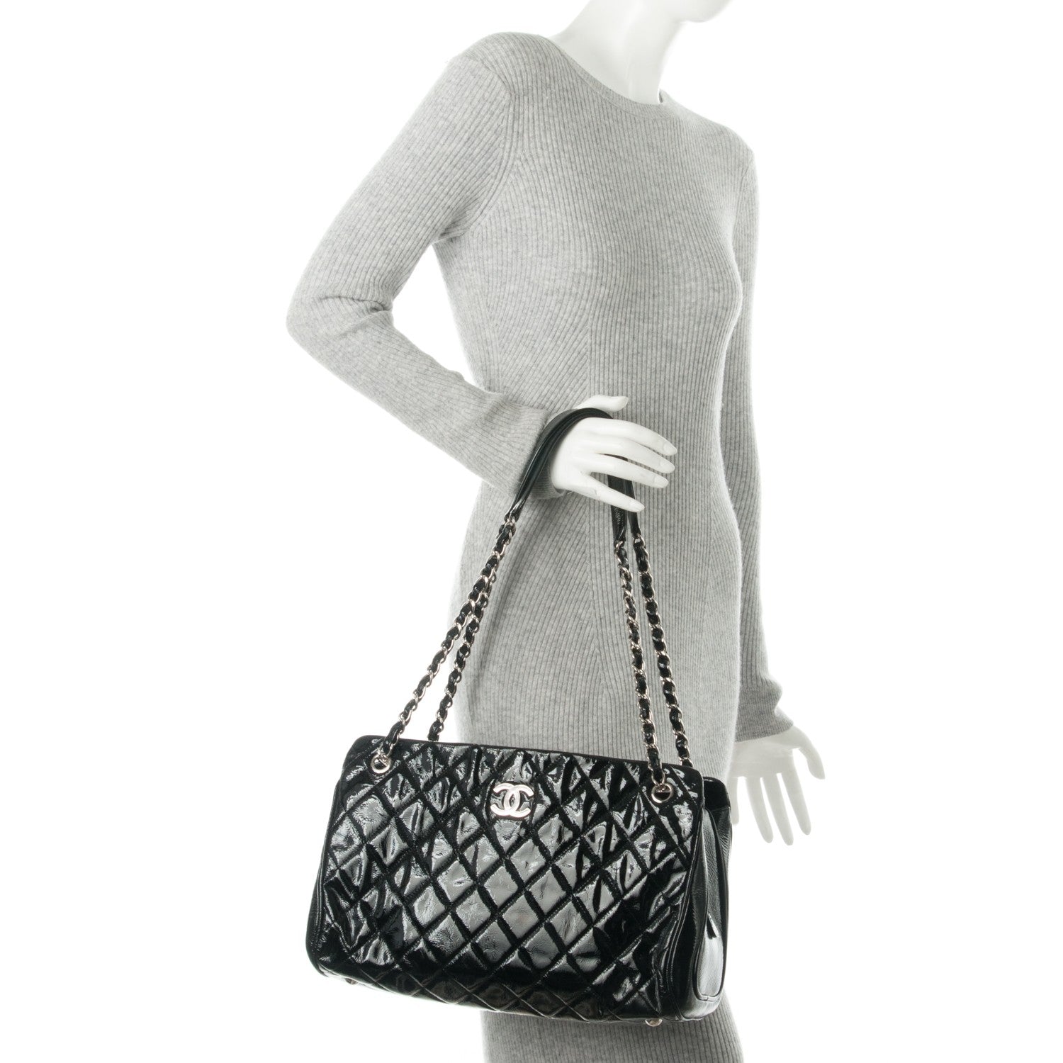 Chanel Patent Quilted Tote Black 2 of 7