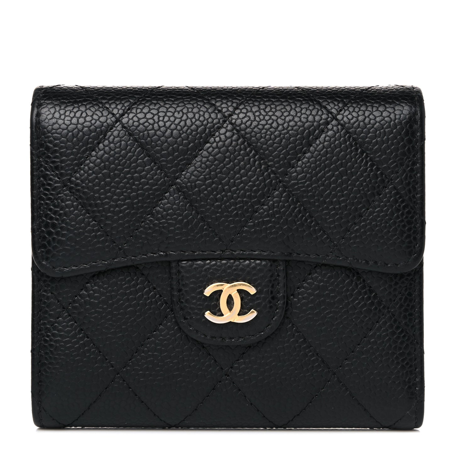 Caviar Quilted Compact Flap Wallet Black