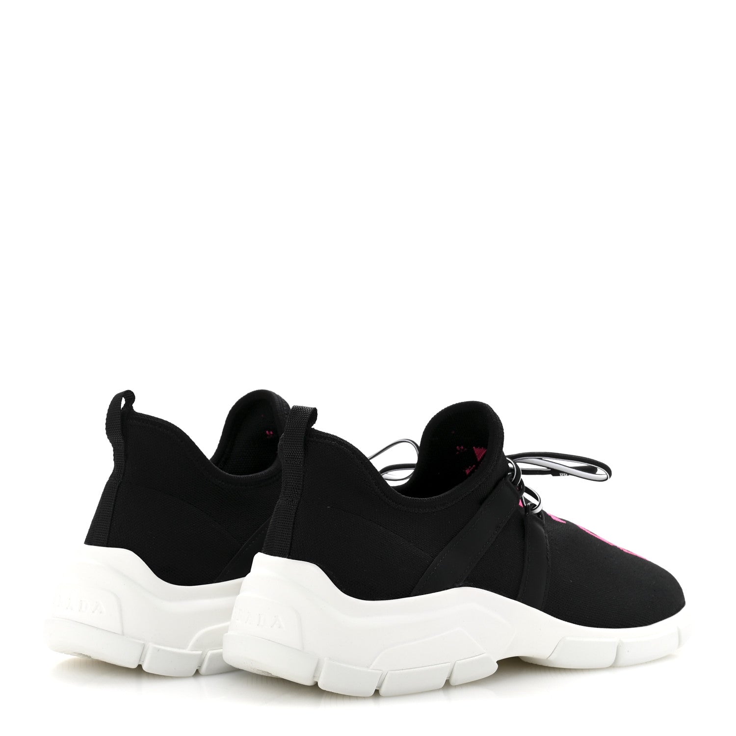 Prada Knit Fabric Logo Womens Sneakers 39 Black Pink 5 of 8