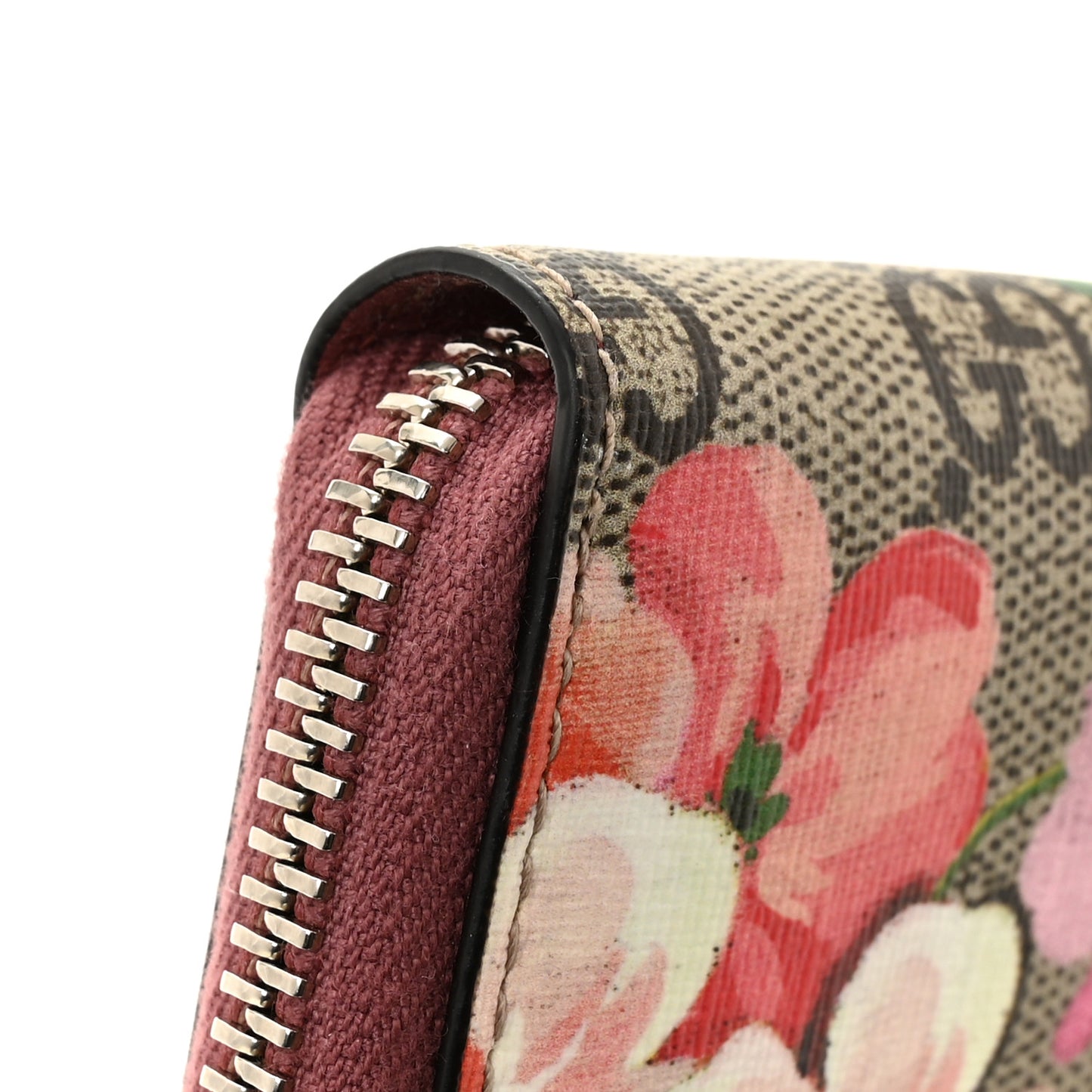 GG Supreme Monogram Blooms Zip Around Card Case Wallet Beige Multicolor Dry Rose