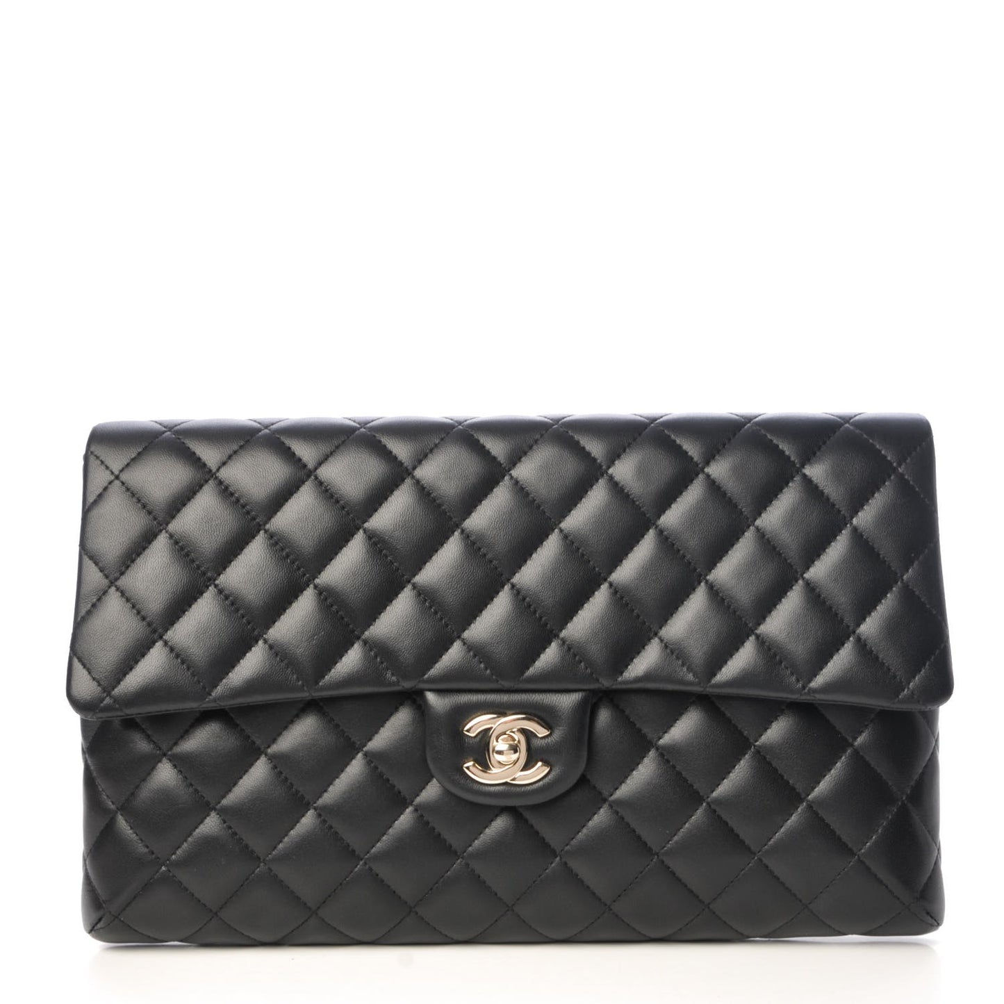 Lambskin Quilted Flap Clutch Black