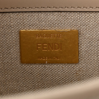 Fendi Canvas Vitello King FF Embroidered Baguette Grezzo White Nuvola 6 of 10