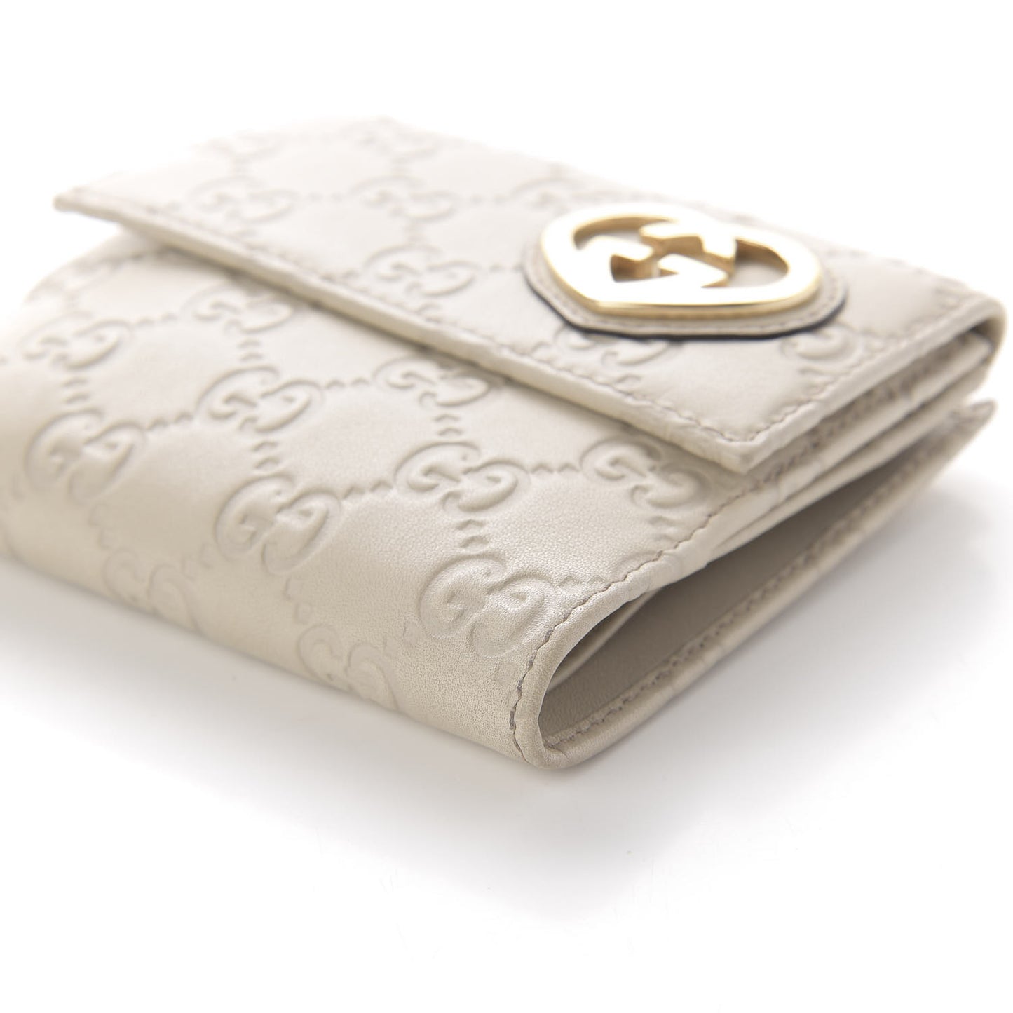 Guccissima Lovely Heart French Flap Wallet White