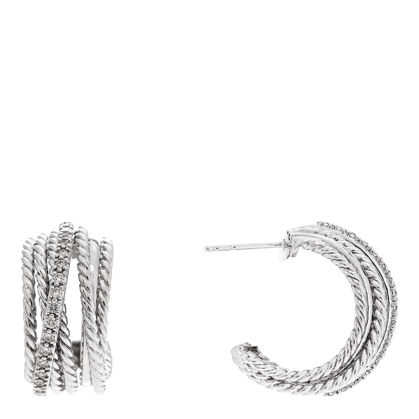 Sterling Silver Diamond 11mm Crossover Cable Hoop Earrings