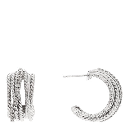 David Yurman Sterling Silver Diamond 11mm Crossover Cable Hoop Earrings 1 of 4