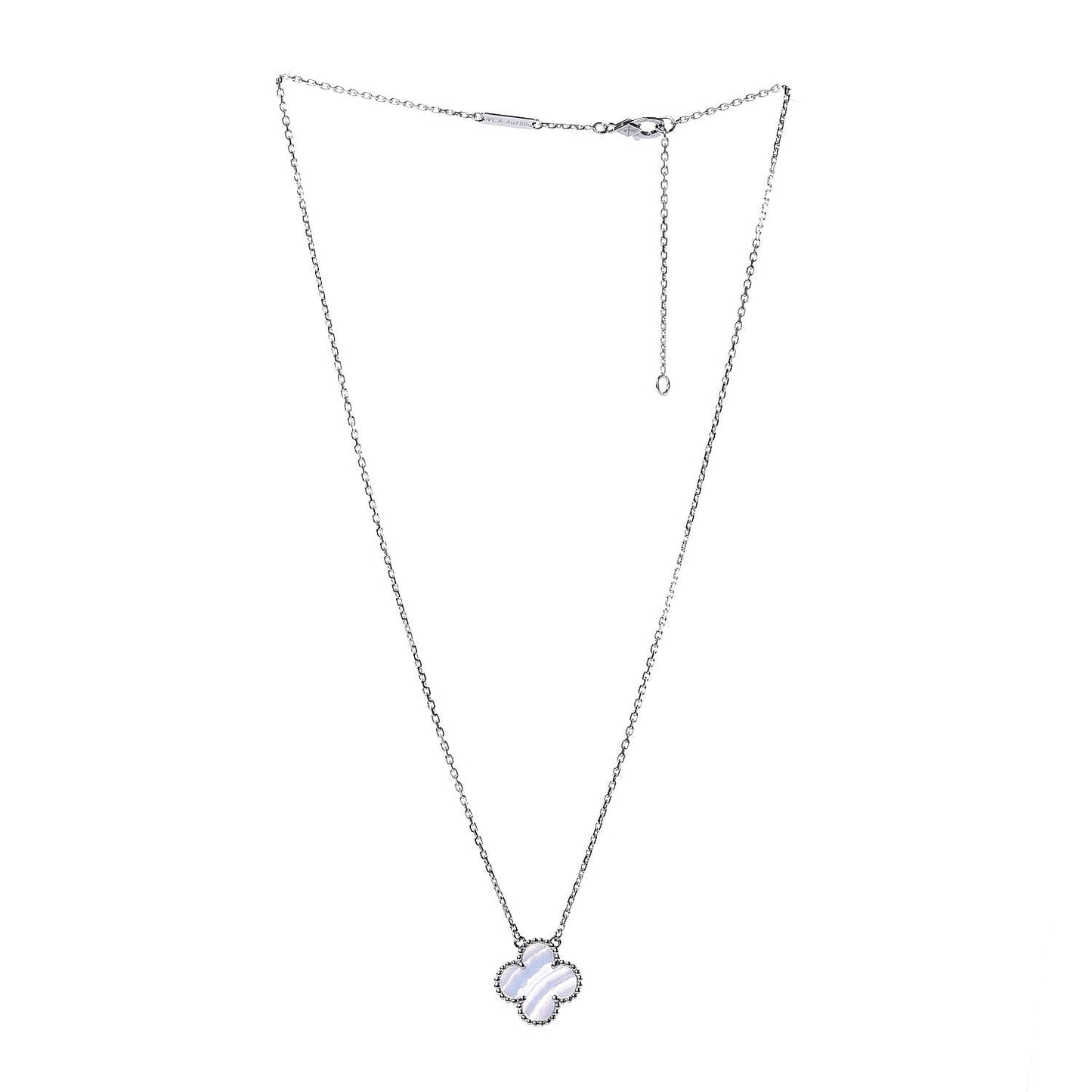 18K White Gold Chalcedony Vintage Alhambra Pendant Necklace
