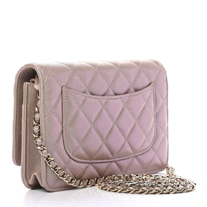Chanel Iridescent Caviar Quilted Wallet On Chain WOC Beige 3 of 9