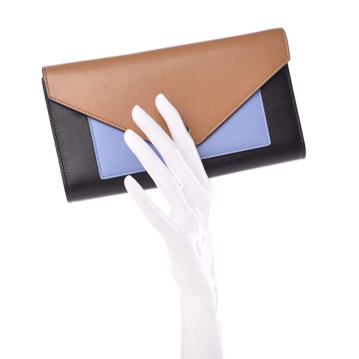 Smooth Calfskin Pocket Tri-Fold Multifunction Envelope Flap Wallet Black Blue Camel