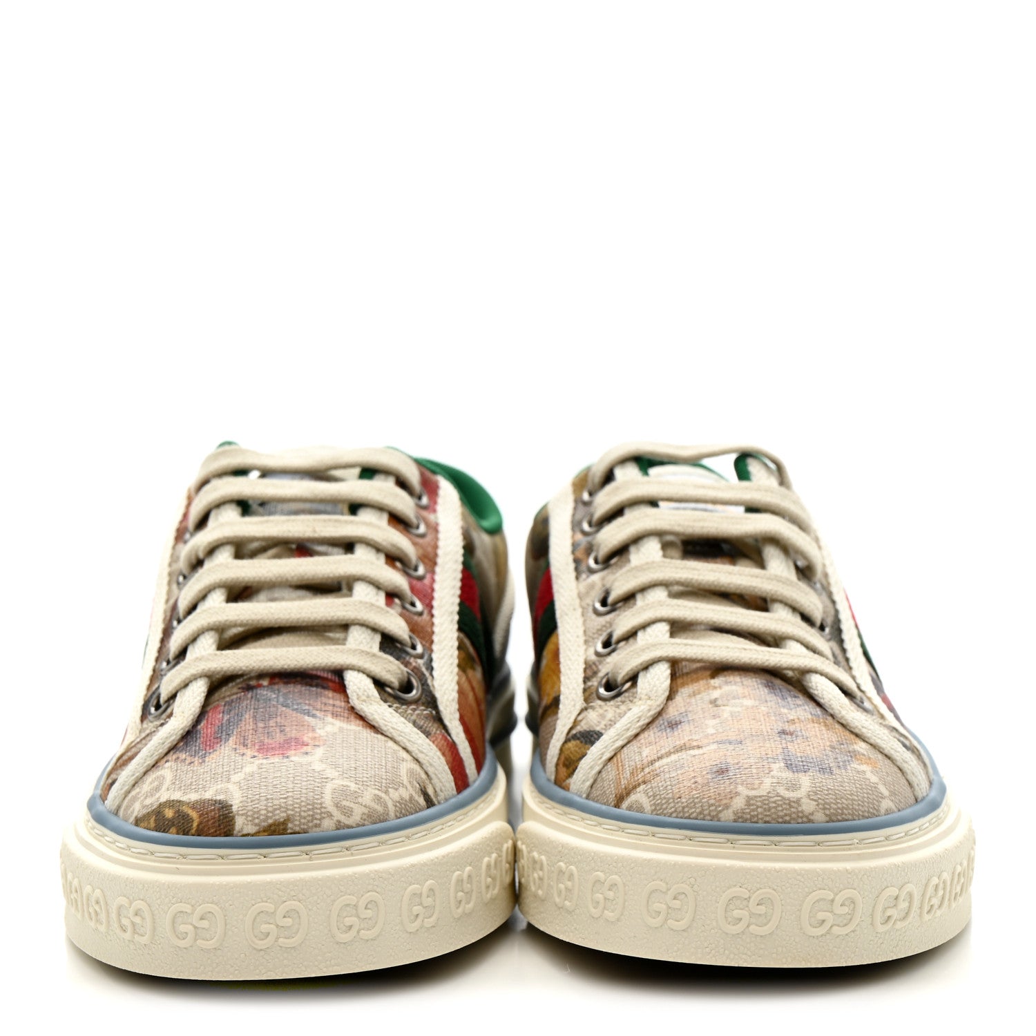 Gucci GG Supreme Monogram Water Flora Web Womens 1977 Tennis Sneakers 35.5 Beige White Multicolor Mystic White 3 of 9
