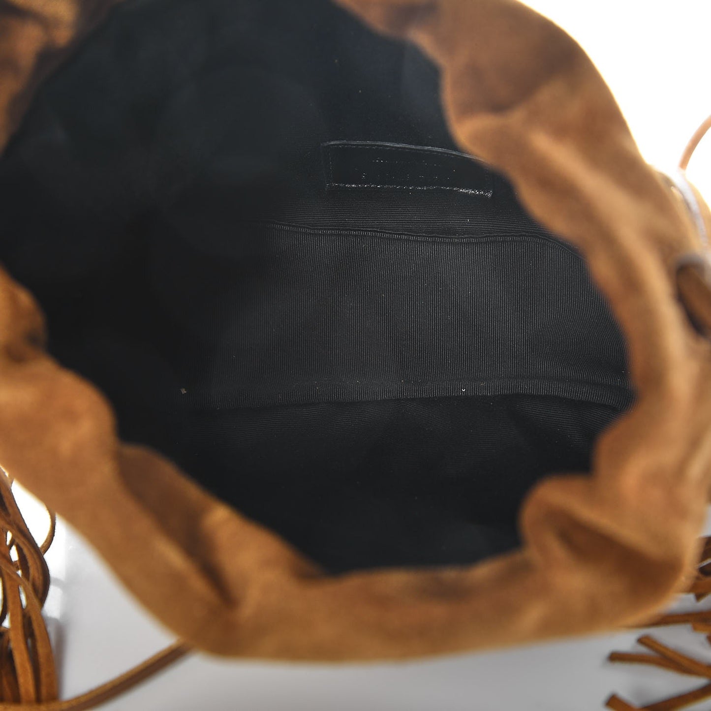 Suede Calfskin Fringe Bucket Light Ochre
