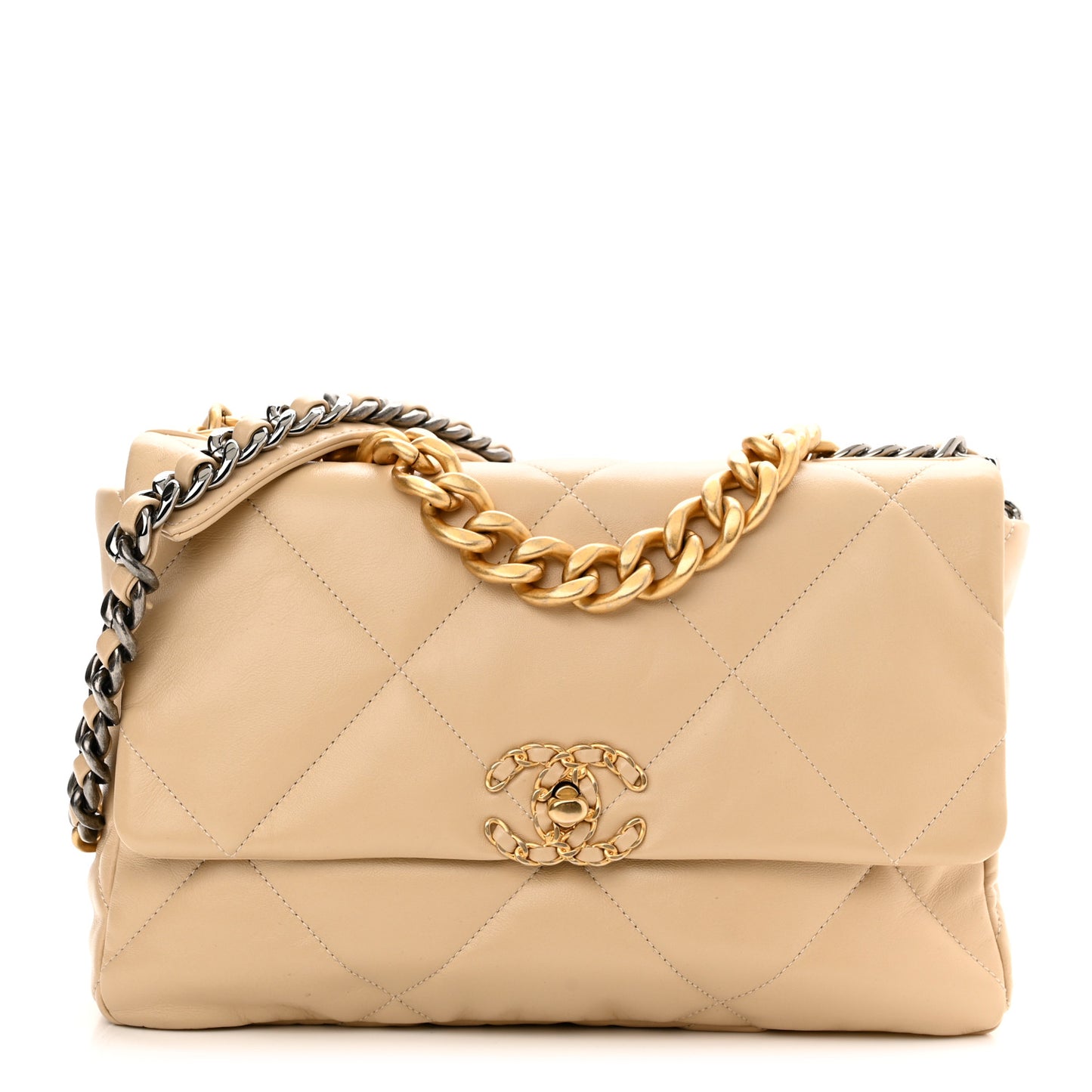 Lambskin Quilted Large Chanel 19 Flap Beige