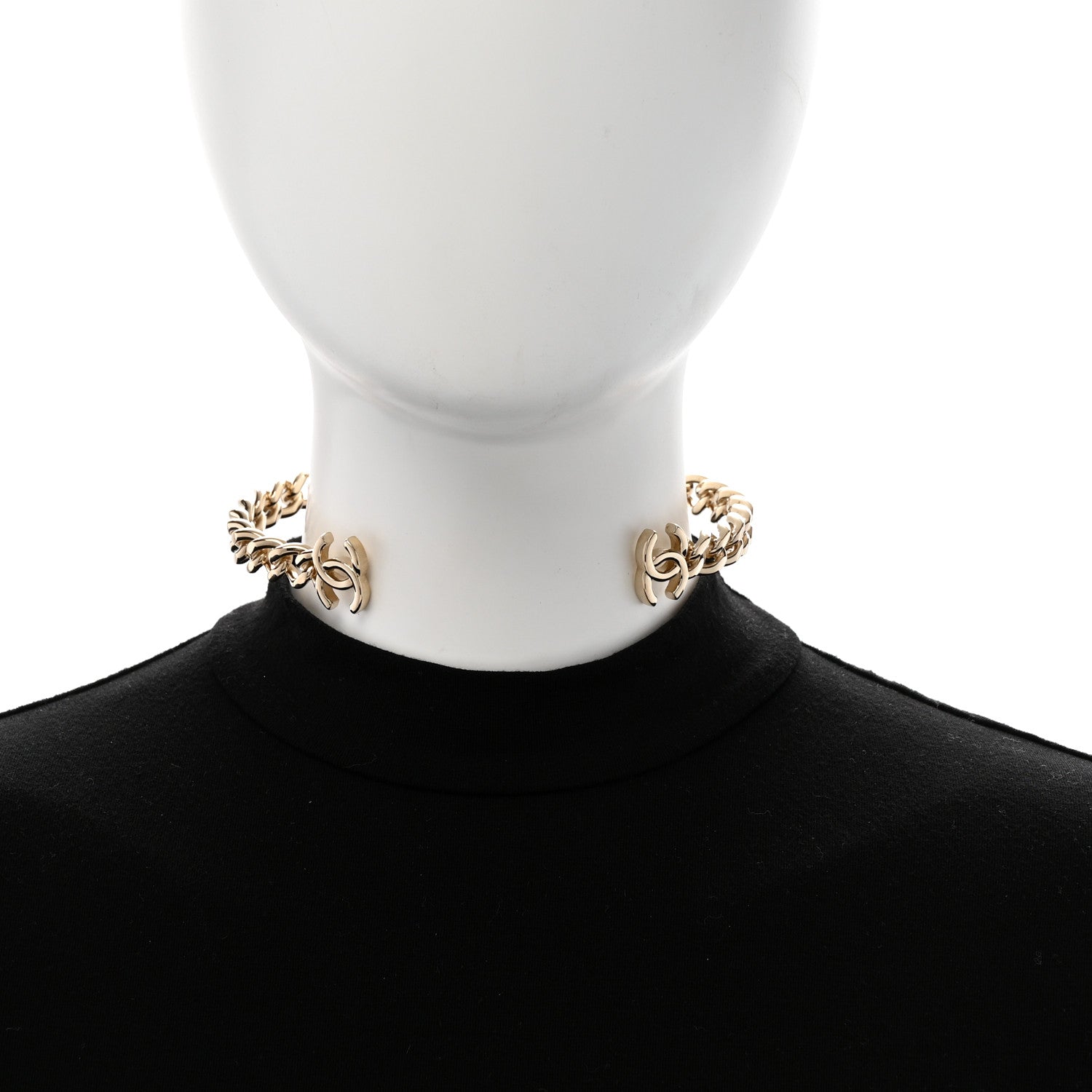 Chanel Metal CC Chain Link Choker Necklace S Gold 2 of 5