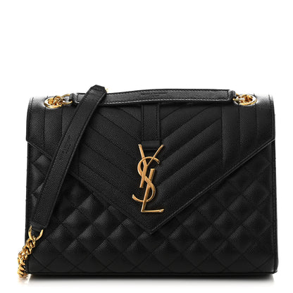 Saint Laurent Grain De Poudre Textured Mixed Matelasse Triquilt Medium Monogram Satchel Black 1 of 10