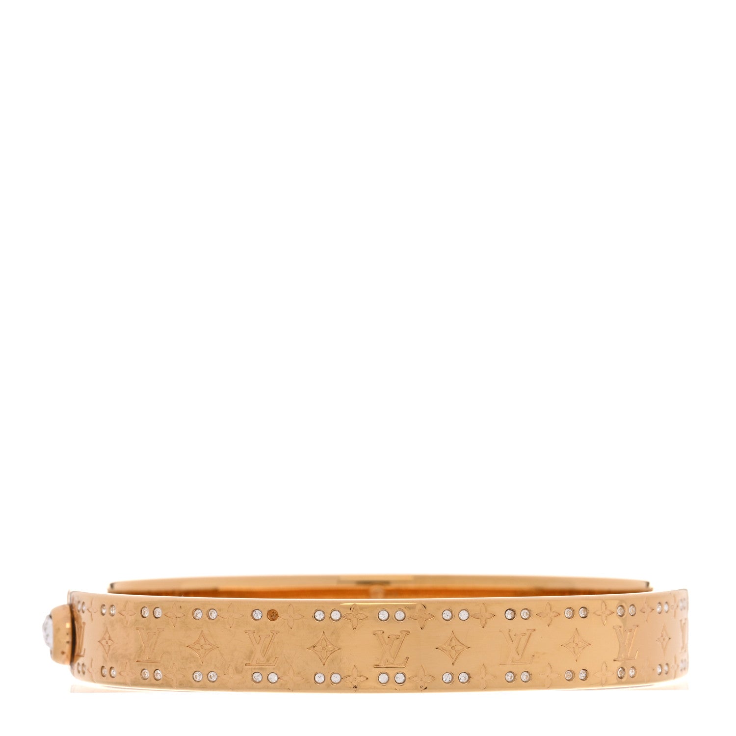 Louis Vuitton Brass Crystal Monogram Nanogram Strass Cuff M Gold 1 of 7