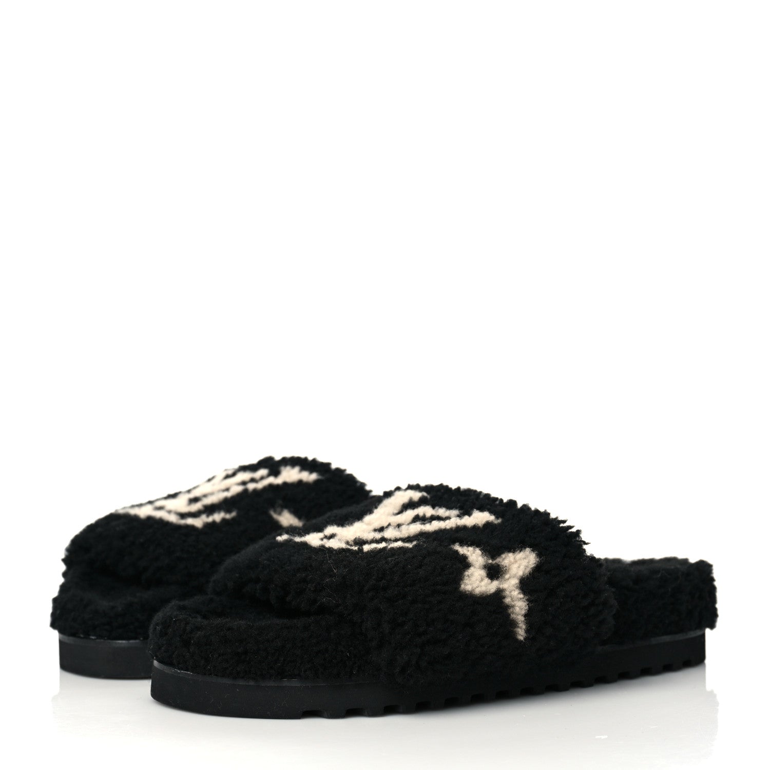 Louis Vuitton Shearling Monogram Giant Paseo Flat Comfort Mule 38 Black 3 of 8