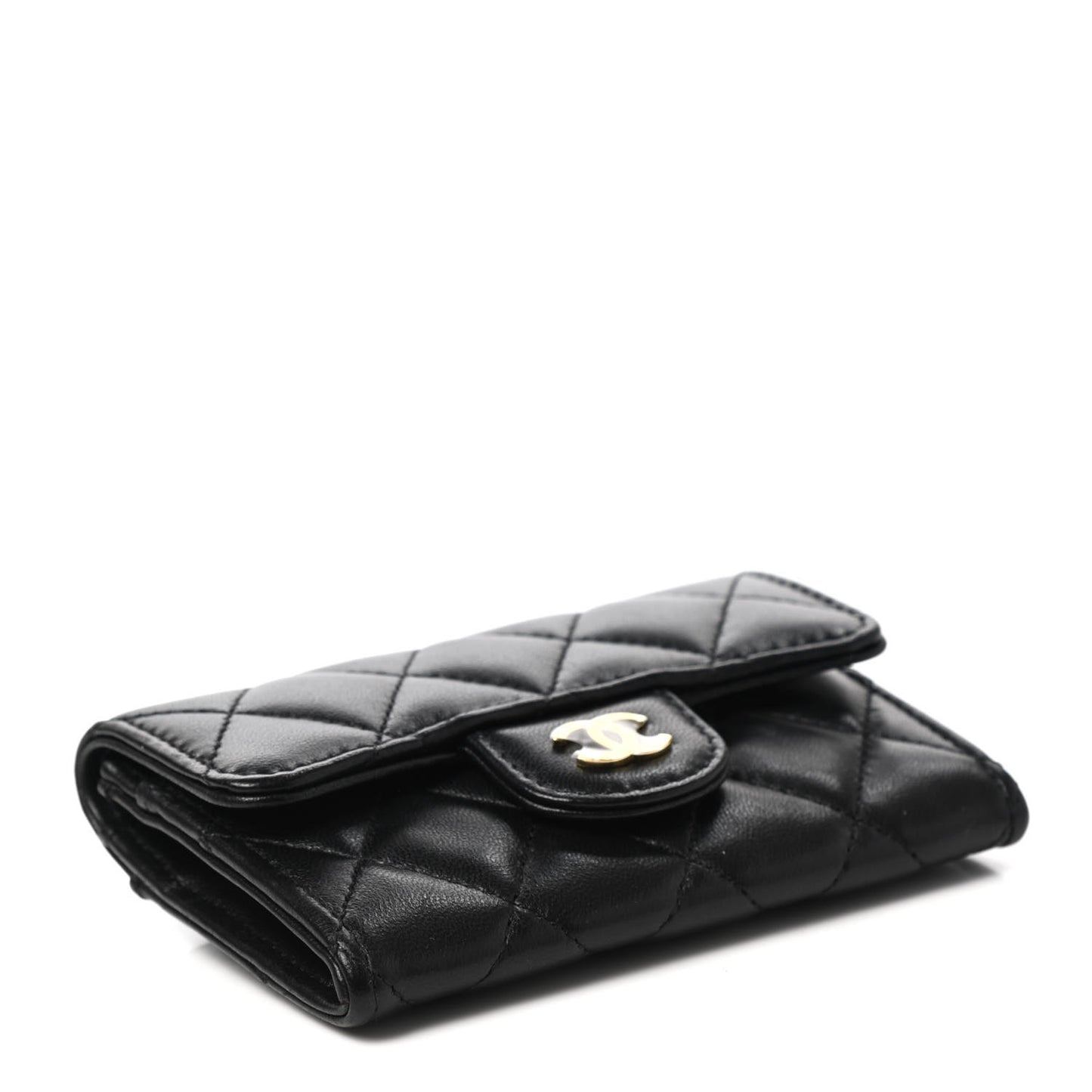 Lambskin Quilted Flap Card Holder Wallet Black