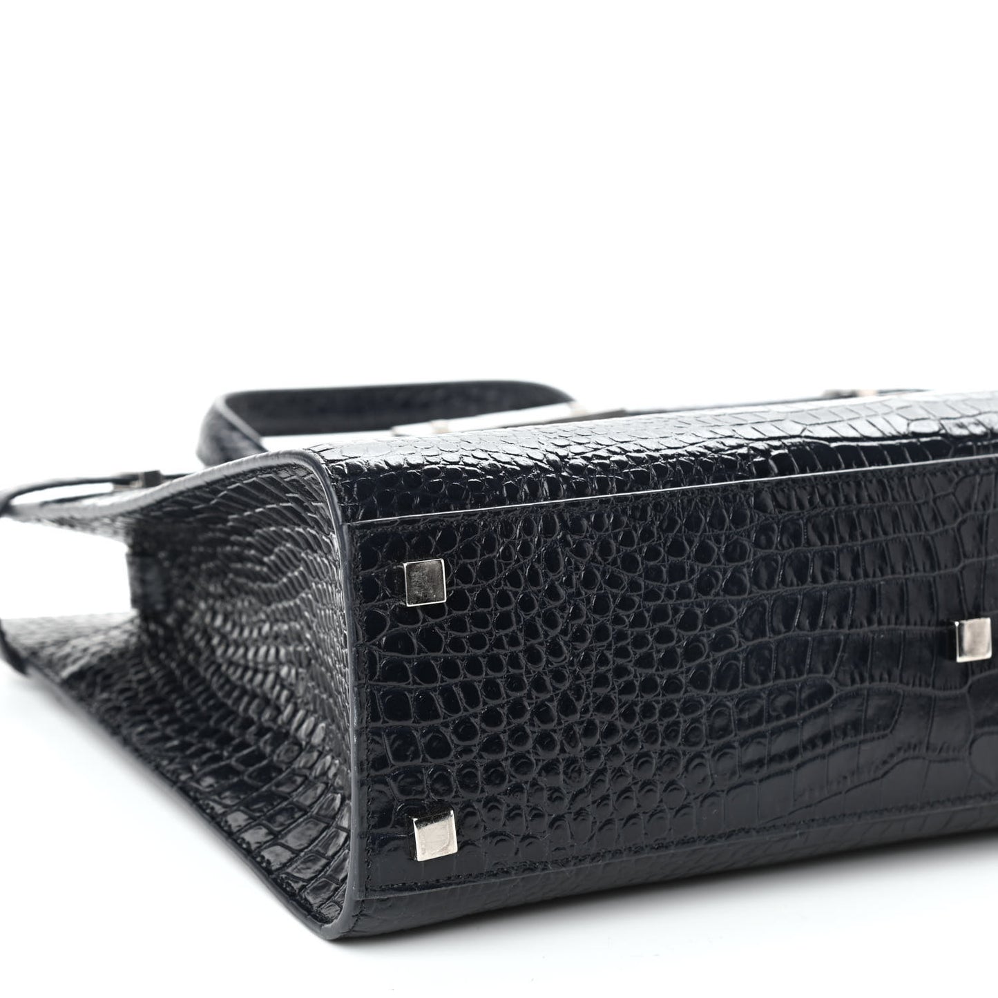 Shiny Calfskin Crocodile Embossed Small Manhattan Shopper Tote Deep Marine