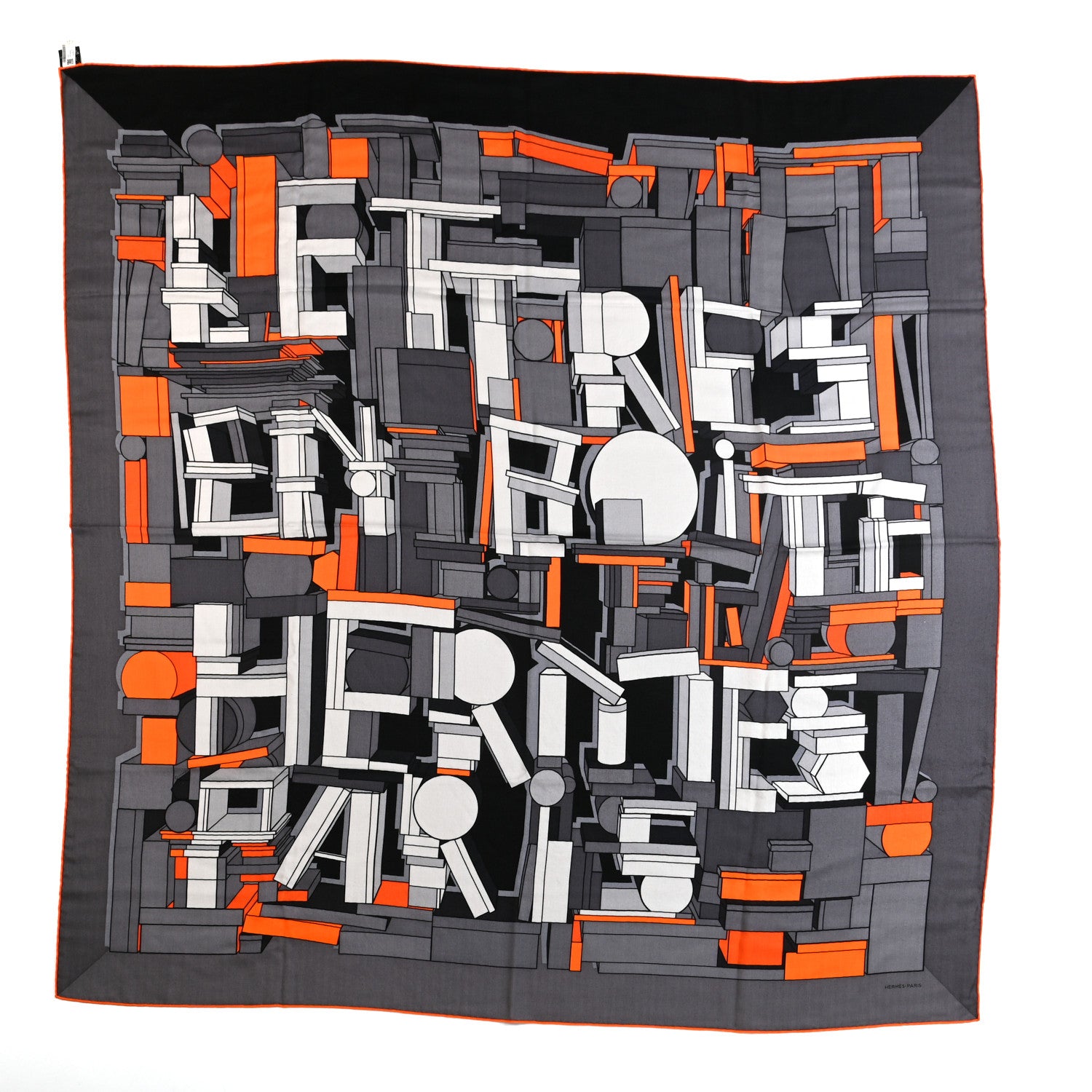Hermes Cashmere Silk Lettres en Boite Scarf 140 Anthracite Orange Gris 1 of 3