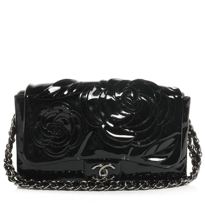 Chanel Patent Leather Tweed Camellia Petals Flap Black 1 of 9
