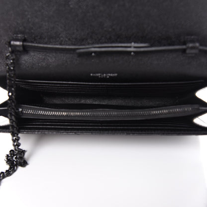 Saint Laurent Grain De Poudre Matelasse Chevron Monogram Chain Wallet Black 5 of 10