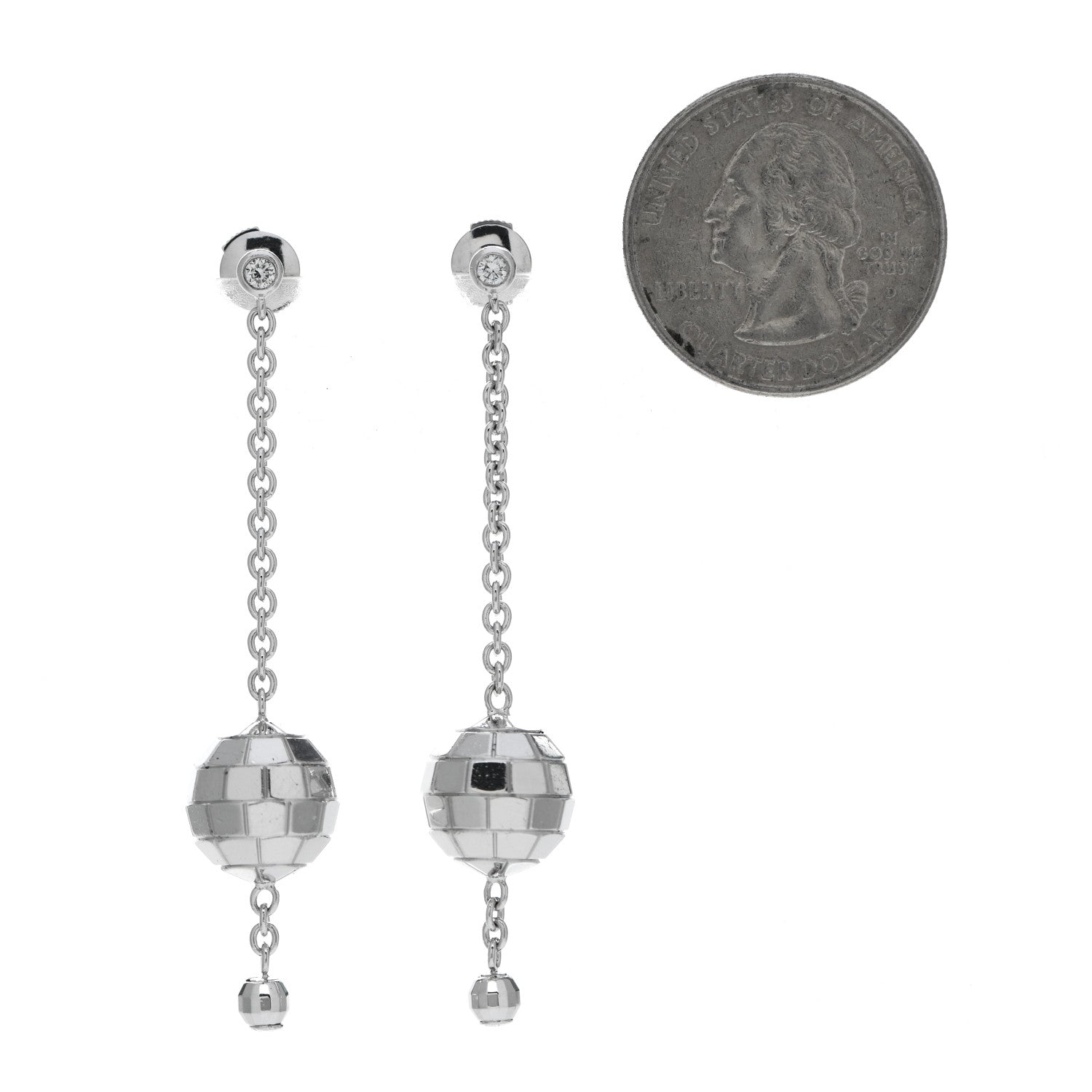 Piaget 18K White Gold Diamond Disco Drop Earrings 2 of 4