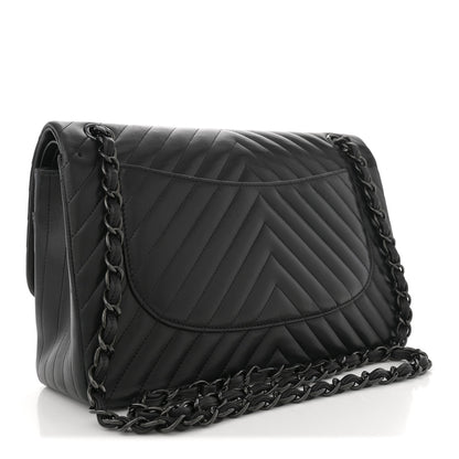 Chanel Lambskin Chevron Quilted Jumbo Double Flap So Black So Black 2 of 9