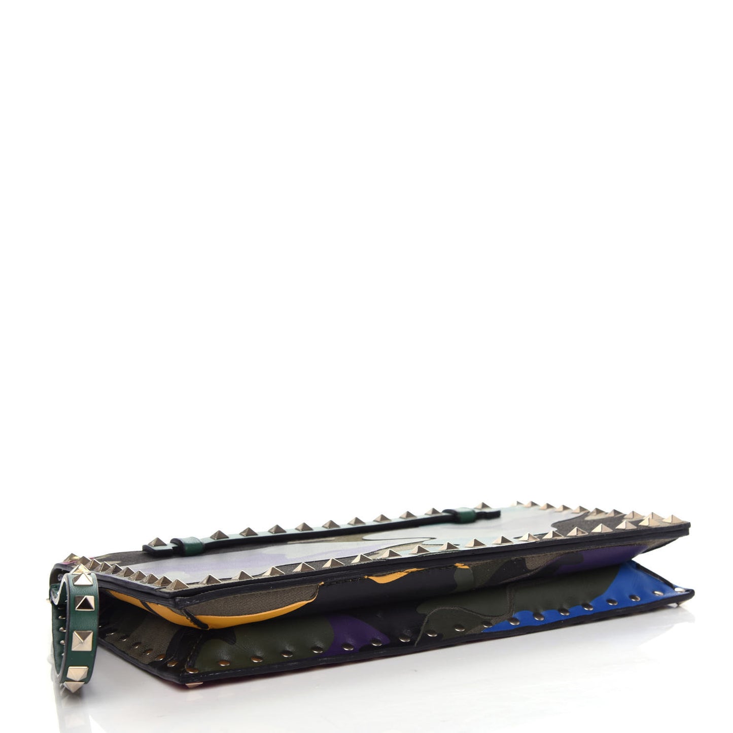 Nappa Canvas Camouflage Rockstud Wristlet Clutch Multicolor