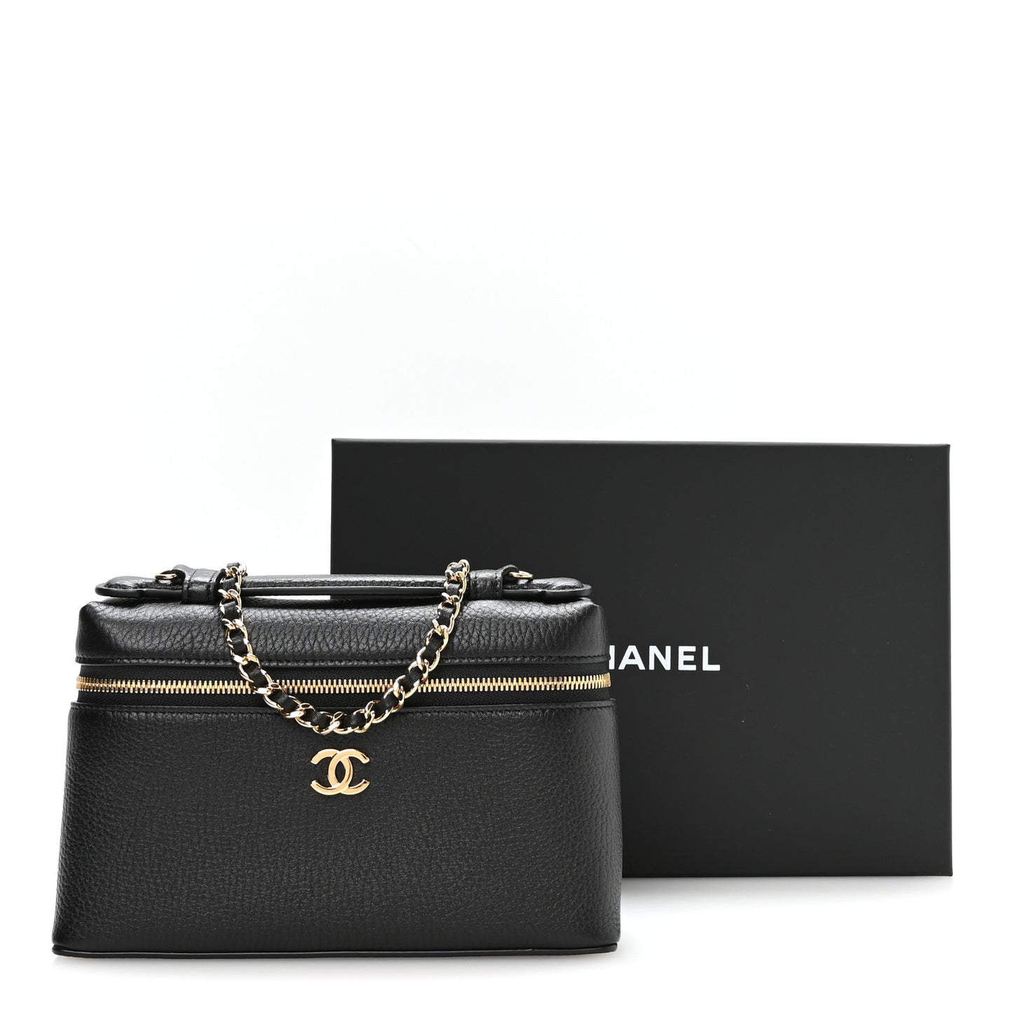 Grained Calfskin Small Supple Trapeze Vanity With Chain Black