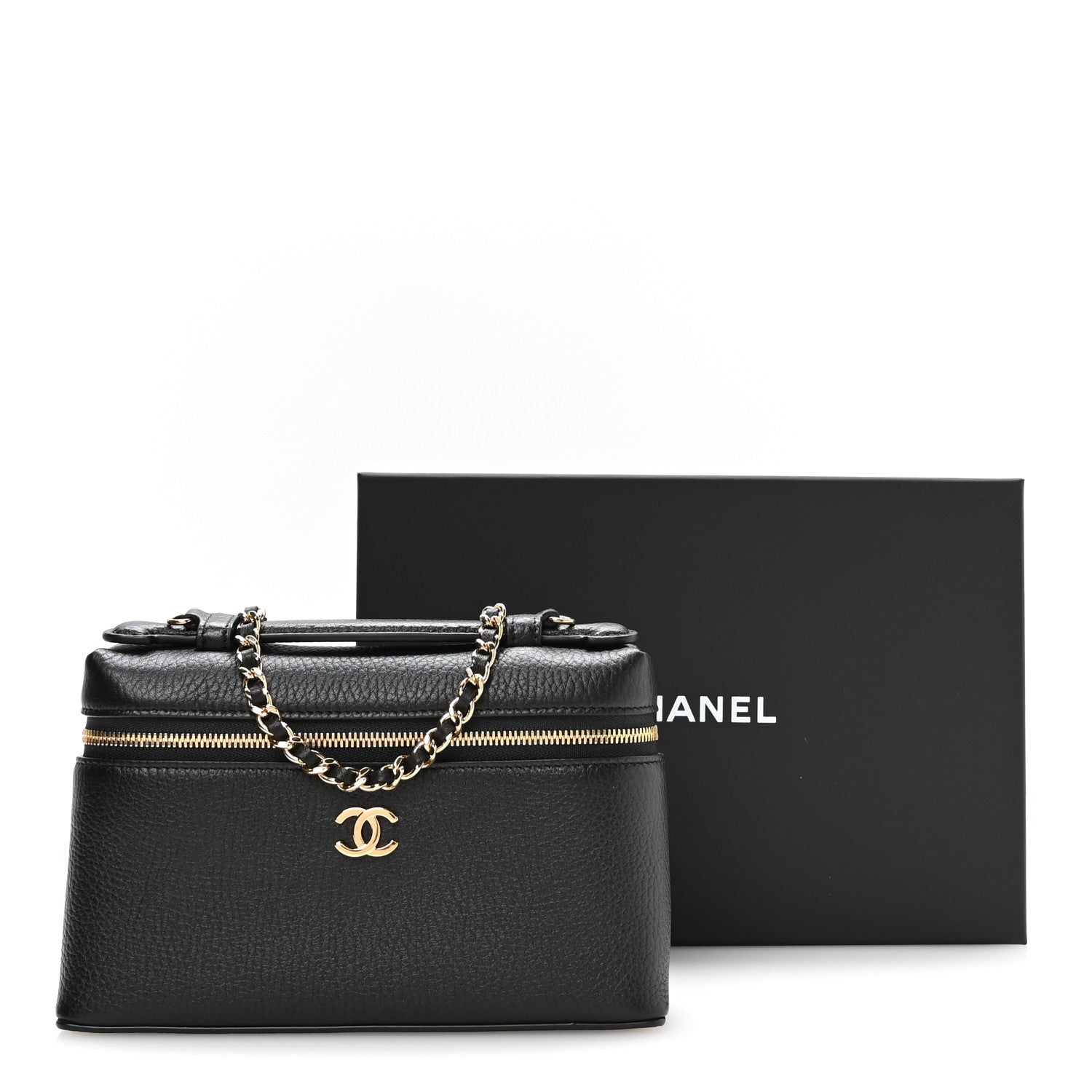 Chanel Grained Calfskin Small Supple Trapeze Vanity With Chain Black 10 of 10