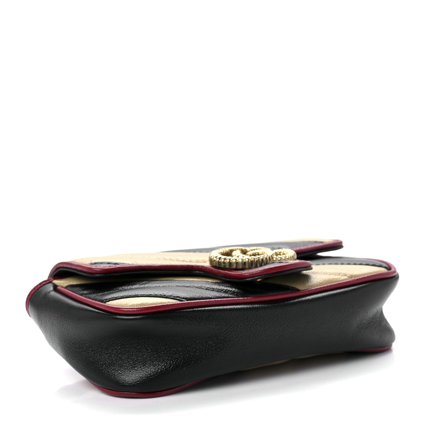 Vintage Effect Calfskin Matelasse Diagonal Striped Super Mini Torchon GG Marmont Shoulder Bag Black Beige