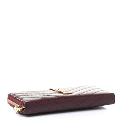 Saint Laurent Grain De Poudre Matelasse Chevron Monogram Zip Around Wallet Rouge Legion 4 of 7