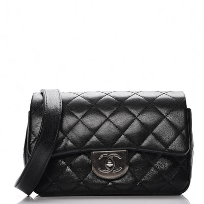 Chanel Shiny Goatskin Quilted Small Double Carry Waist Chain Flap Black 1 of 7
