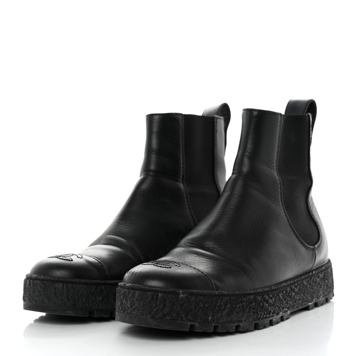 Calfskin Cap Toe CC Ankle Boots 39 Black