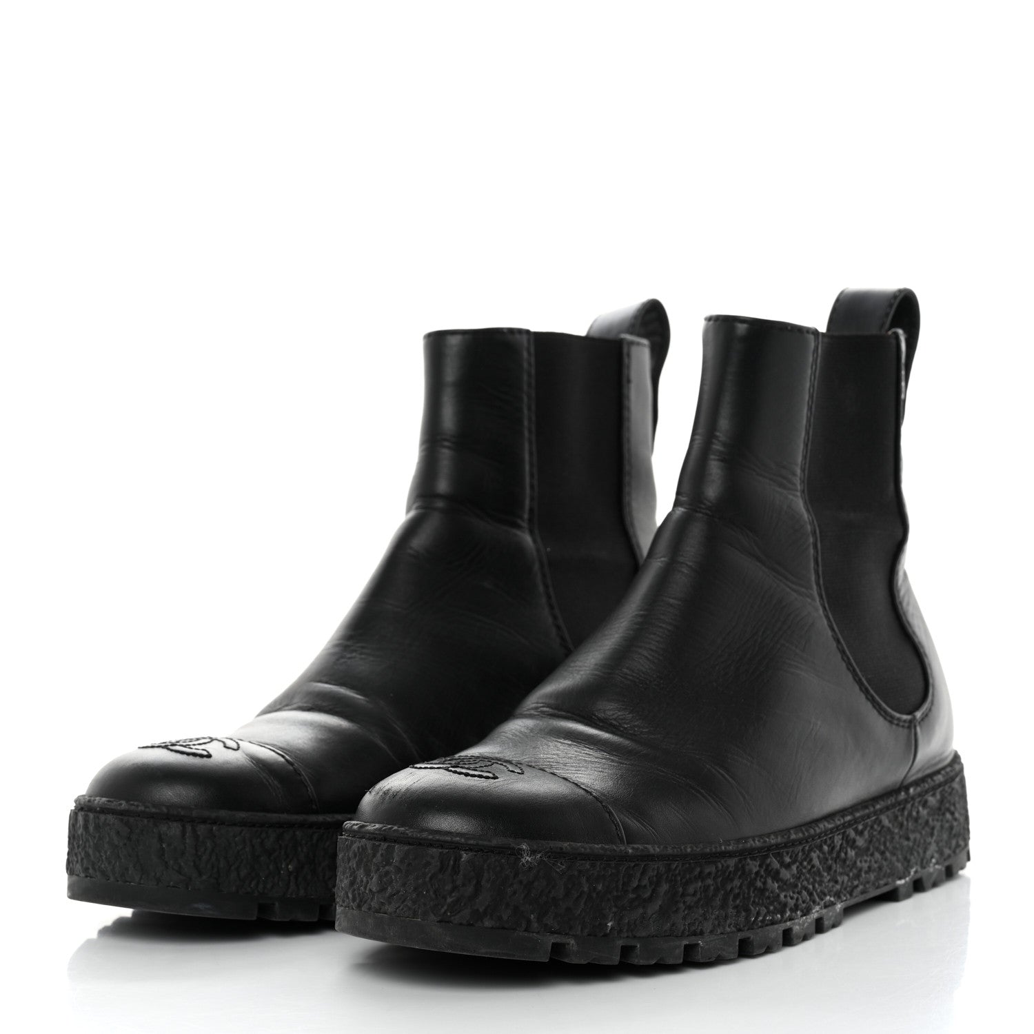 Chanel Calfskin Cap Toe CC Ankle Boots 39 Black 3 of 13