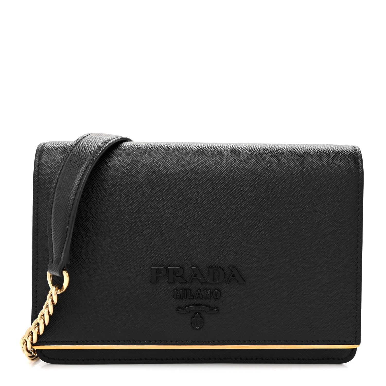 Prada Saffiano Lux Monochrome Chain Wallet Black 1 of 10