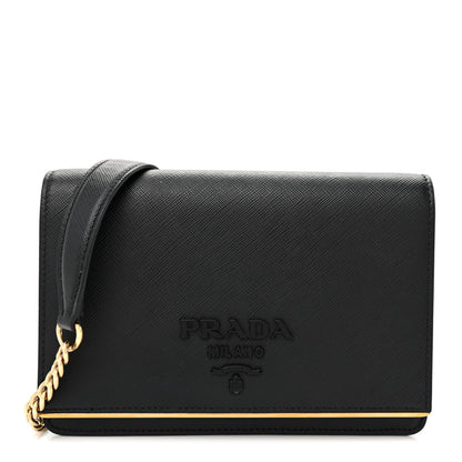 Prada Saffiano Lux Monochrome Chain Wallet Black 1 of 10