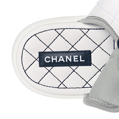Chanel Goatskin Fabric Gladiator Sandals 40.5 White Light Grey Navy Blue 9 of 9