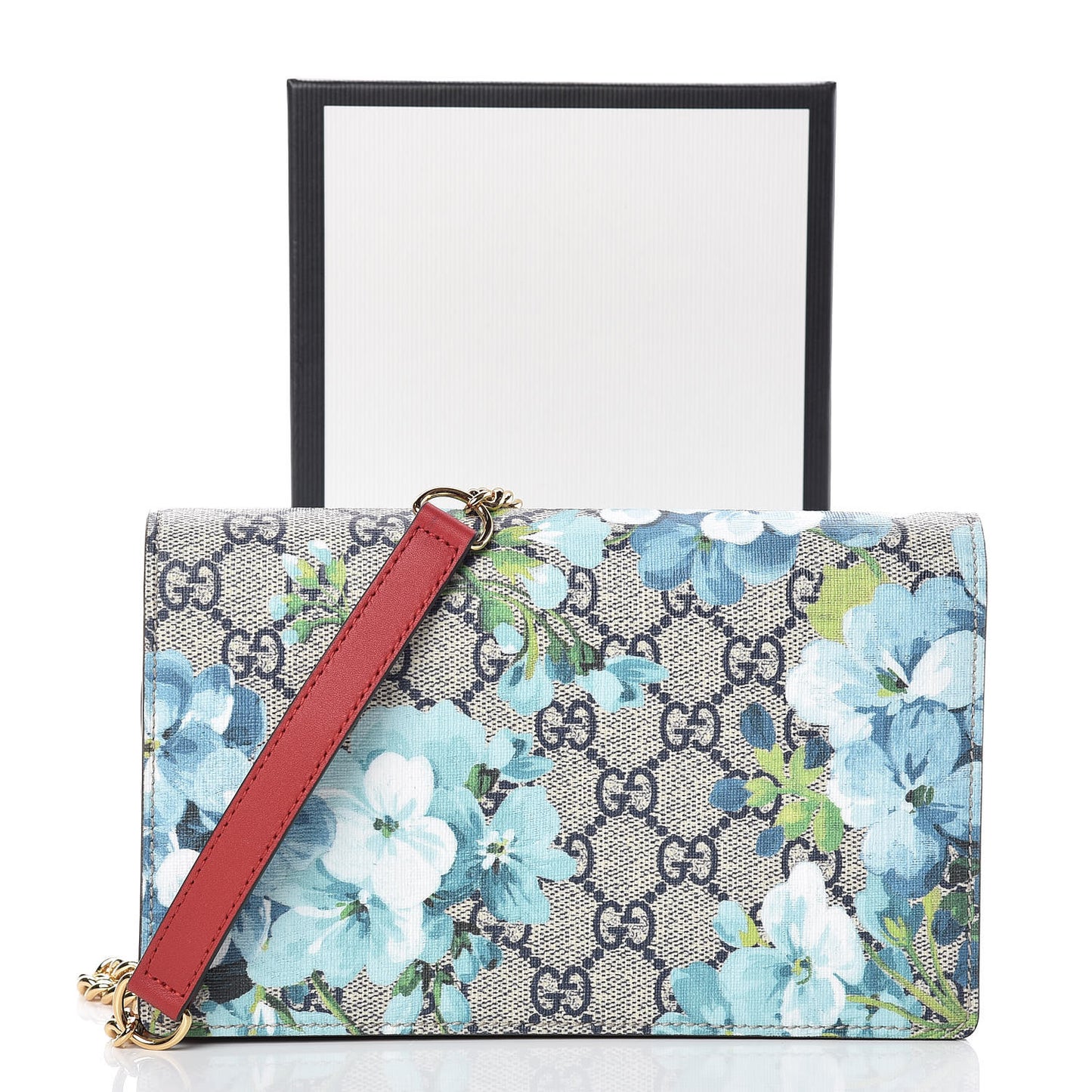 GG Supreme Monogram Blooms Chain Wallet Blue