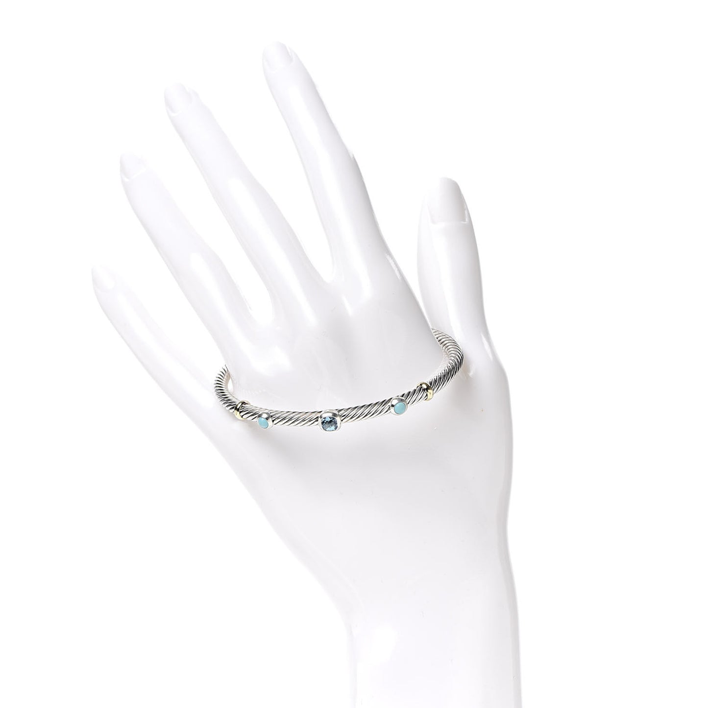 Sterling Silver 18K Yellow Gold Blue Topaz Turquoise 4mm Renaissance Bracelet