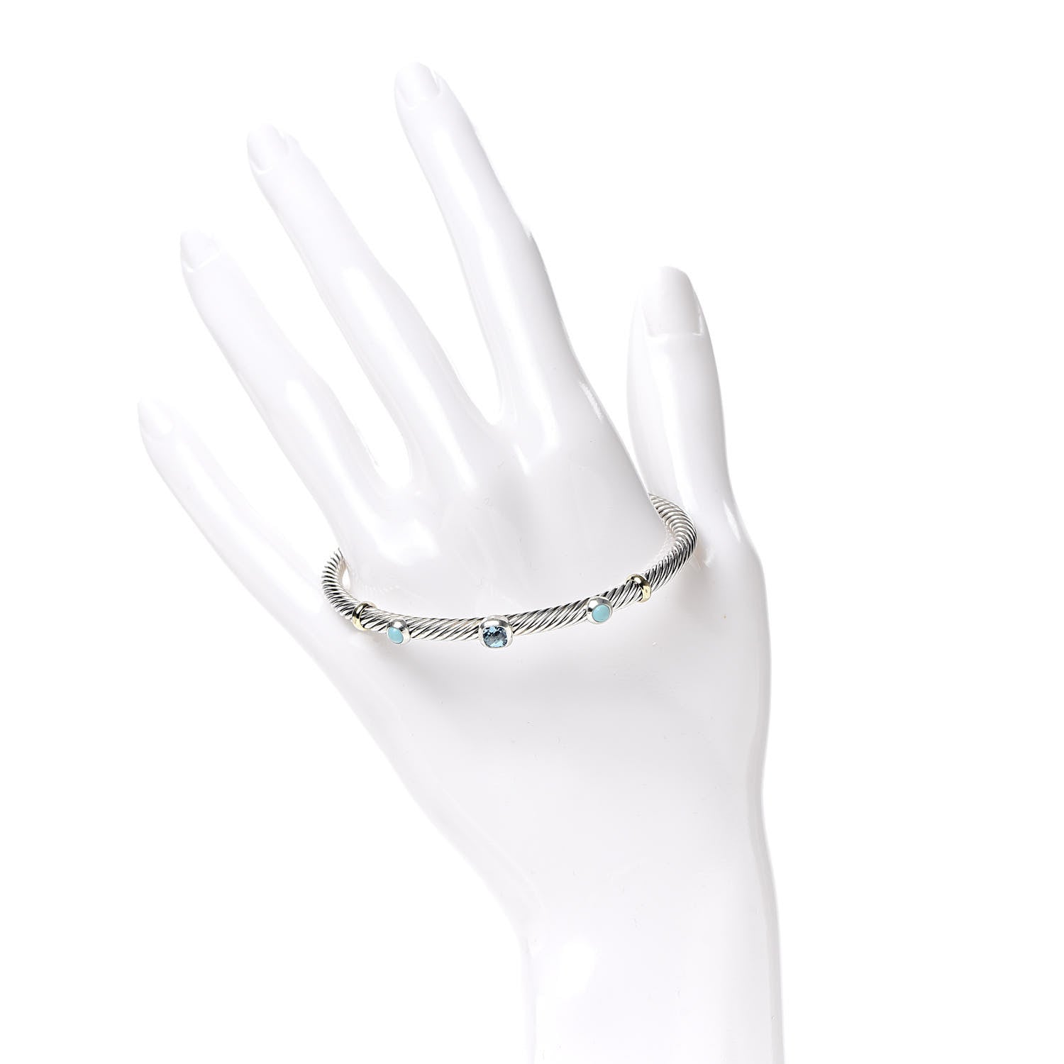David Yurman Sterling Silver 18K Yellow Gold Blue Topaz Turquoise 4mm Renaissance Bracelet 2 of 4